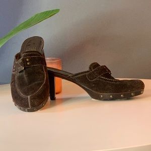 Stuart Weitzman Suede Studded Clog Heels